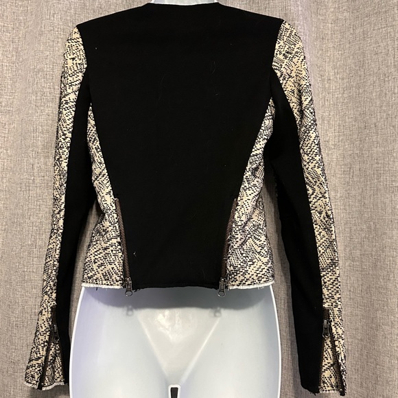 Rebecca Minkoff Small Raw Hem Zip Up Long Sleeve Color Block Moto Blazer XS - Picture 8 of 13